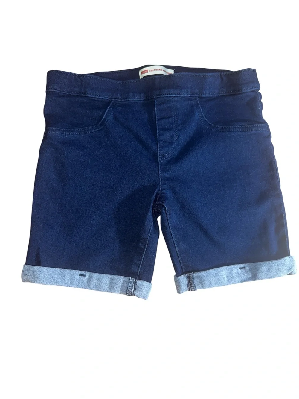 Levi’s Girls Size 12 Girlfriend Denim Bermuda Shorts Dark Wash Stretch